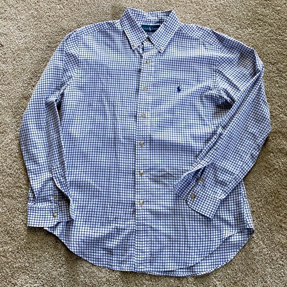 Ralph Lauren Classic Fit Tattersall Plaid Oxford Shirt, Large